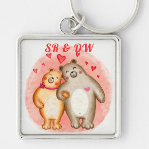 Monogrammed Cute Love Beren Sleutelhanger