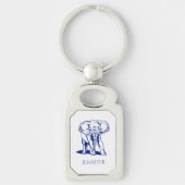 Monogrammed Cute Navy Blue Elephant Line Drawing Sleutelhanger (Voorkant)