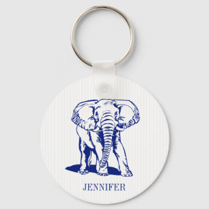 Monogrammed Cute Navy Blue Elephant Sleutelhanger