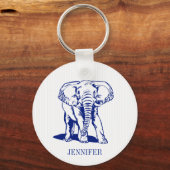 Monogrammed Cute Navy Blue Elephant Sleutelhanger (Voorkant)