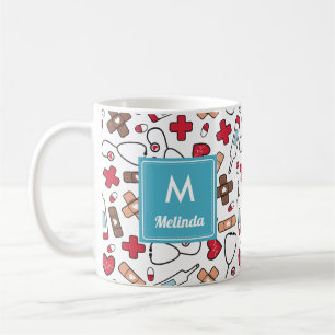 Monogrammed Cute Nurse Pattern Koffiemok