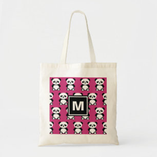 Monogrammed Cute Panda Beer Animal Kawaii Pink Kin Tote Bag