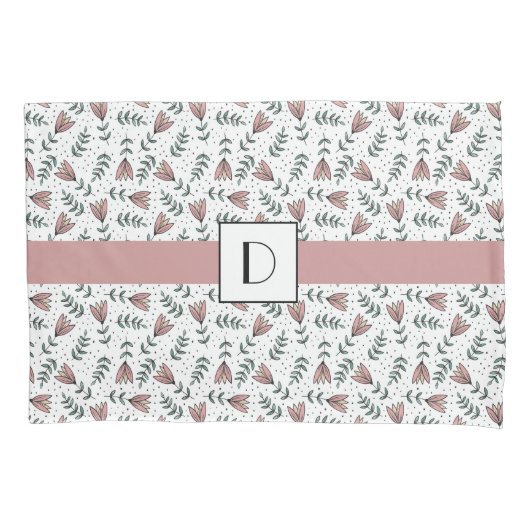 Monogrammed Cute Pink Floral Flowers Pattern Kussensloop (Voorkant)