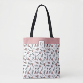 Monogrammed Cute Pink Floral Flowers Pattern Tote Bag