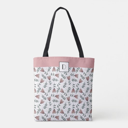 Monogrammed Cute Pink Floral Flowers Pattern Tote Bag (Achterkant)