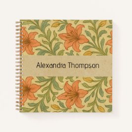 Monogrammed cute rustic kraft paper William Morris Notitieboek