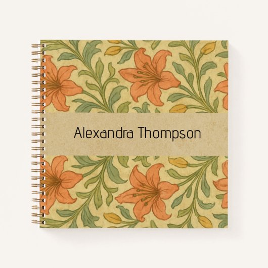 Monogrammed cute rustic kraft paper William Morris Notitieboek (Voorkant)