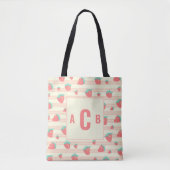 Monogrammed Cute Strawberries + Cream Pattern Tote Bag (Voorkant)