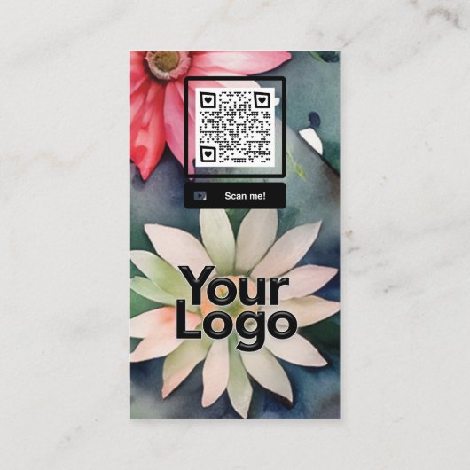 Monogrammed D Daisy Bloemen Waterverf QR Code Logo Visitekaartje (Achterkant)