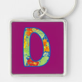 Monogrammed D, Ditsy Floral Pattern Sleutelhanger (Voorkant)