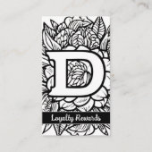 Monogrammed D Floral Zwart-wit Company Logo Visitekaartje (Voorkant)