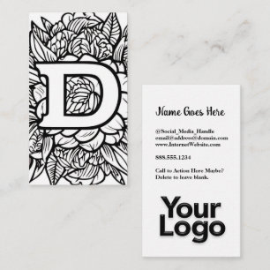 Monogrammed D Floral Zwart-wit Company Logo Visitekaartje