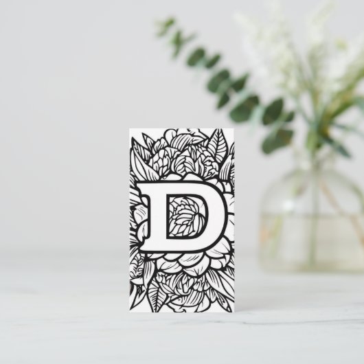 Monogrammed D Zwart-wit Bloemen QR Code Logo Visitekaartje (Staand voorkant)