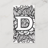 Monogrammed D Zwart-wit Bloemen QR Code Logo Visitekaartje (Voorkant)