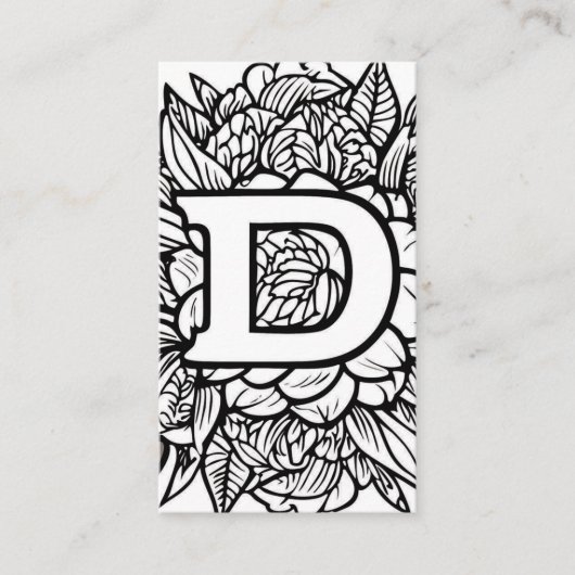 Monogrammed D Zwart-wit Bloemen QR Code Logo Visitekaartje (Voorkant)