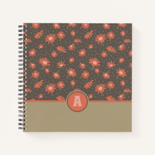 Monogrammed Daisies Coral Pink Brown Flowers Notitieboek