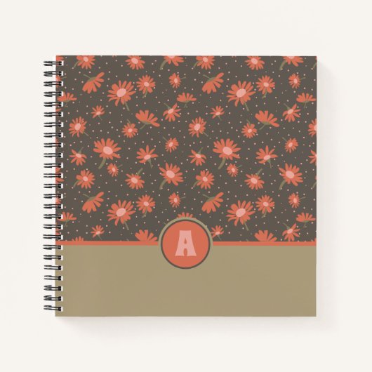 Monogrammed Daisies Coral Pink Brown Flowers Notitieboek (Voorkant)