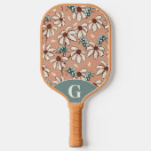 Monogrammed Daisies en Ladybugs-perzik en blauwgro Pickleball Paddle (Voorkant)
