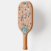 Monogrammed Daisies en Ladybugs-perzik en blauwgro Pickleball Paddle (Links)