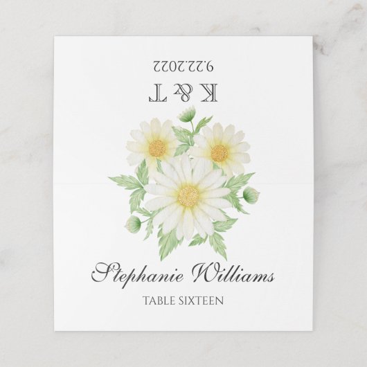 Monogrammed Daisy Flowers Place Card Plaatskaartje (Buitenkant ongevouwen)