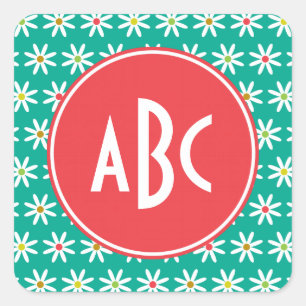 Monogrammed Daisy Stippen Vierkante Sticker