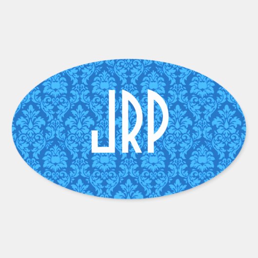 Monogrammed Damask Ovale Sticker (Voorkant)