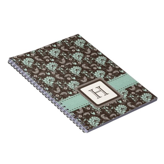 Monogrammed Damask Spiral notebook Journal Blauwgr Notitieboek (Rechterzijde)