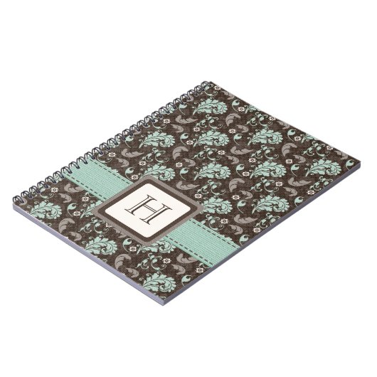 Monogrammed Damask Spiral notebook Journal Blauwgr Notitieboek (Linkerzijde)