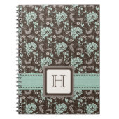 Monogrammed Damask Spiral notebook Journal Blauwgr Notitieboek (Voorkant)