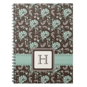 Monogrammed Damask Spiral notebook Journal Blauwgr Notitieboek