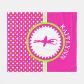 Monogrammed Dancer Pink en Green Polka-Stippen Fleece Deken (Voorkant (Horizontaal))