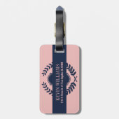 Monogrammed Dark Blue & Pink Wreatcrest Bagagelabel (Achterkant verticaal)