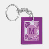 Monogrammed Dark Paars Floral Pattern Sleutelhanger (Voorkant Links)