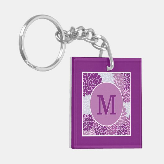 Monogrammed Dark Paars Floral Pattern Sleutelhanger (Voorkant Links)