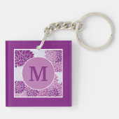 Monogrammed Dark Paars Floral Pattern Sleutelhanger (Achterkant)