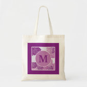 Monogrammed Dark Paars Floral Pattern Tote Bag (Voorkant)
