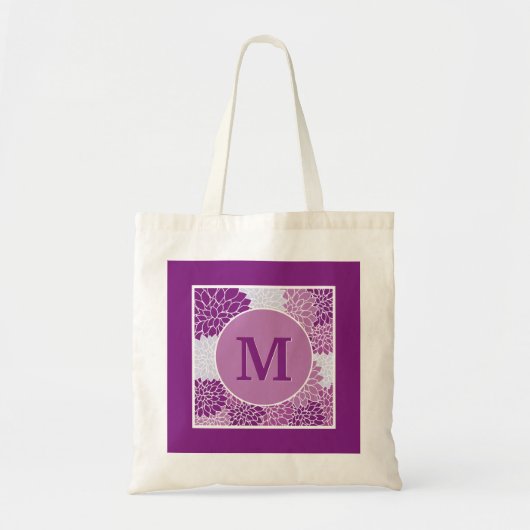 Monogrammed Dark Paars Floral Pattern Tote Bag (Voorkant)