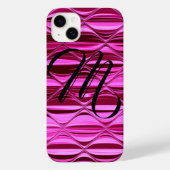 Monogrammed Dark Pink Shiny Satin Waves Case-Mate iPhone Case (Achterkant)