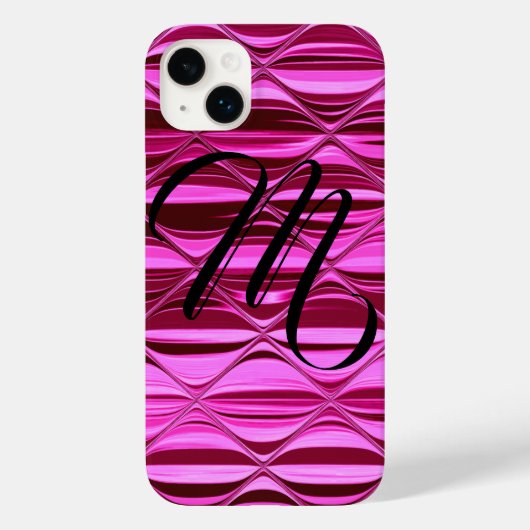 Monogrammed Dark Pink Shiny Satin Waves Case-Mate iPhone Case (Achterkant)
