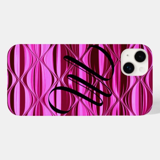 Monogrammed Dark Pink Shiny Satin Waves Case-Mate iPhone Case (Achterkant (horizontaal))