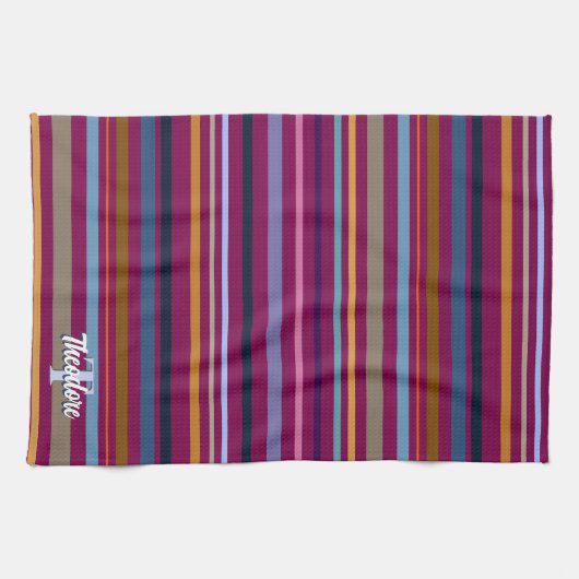 Monogrammed Dark Stripes Hippie Boho Multicolor Theedoek (Horizontaal)