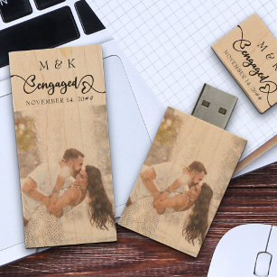 Monogrammed Datum van het Verloving en Foto USB Houten USB Stick