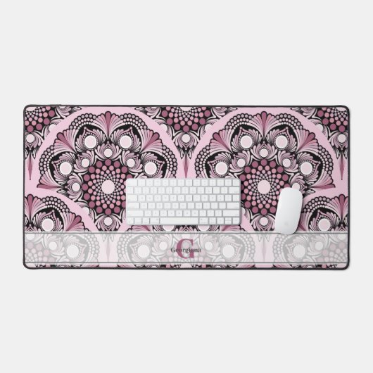 Monogrammed Deco Dusky Roos Cherry Blossom Mandala Bureaumat (Keyboard & Muis)