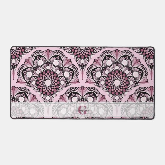 Monogrammed Deco Dusky Roos Cherry Blossom Mandala Bureaumat (Voorkant)