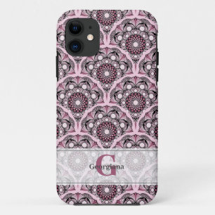 Monogrammed Deco Dusky Roos Cherry Blossom Mandala Case-Mate iPhone Case