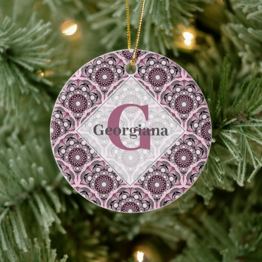 Monogrammed Deco Dusky Roos Cherry Blossom Mandala Keramisch Ornament (Boom)
