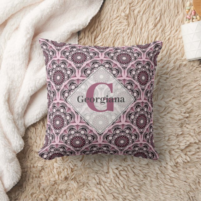 Monogrammed Deco Dusky Roos Cherry Blossom Mandala Kussen (Deken)