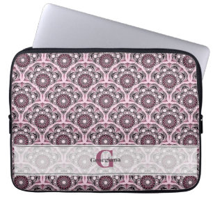 Monogrammed Deco Dusky Roos Cherry Blossom Mandala Laptop Sleeve