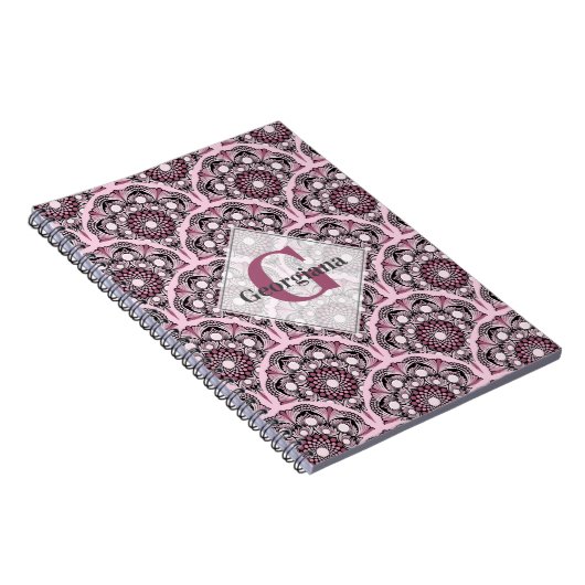 Monogrammed Deco Dusky Roos Cherry Blossom Mandala Notitieboek (Rechterzijde)