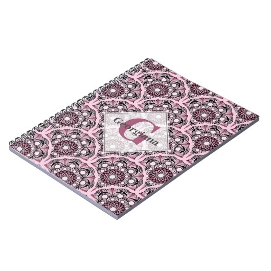 Monogrammed Deco Dusky Roos Cherry Blossom Mandala Notitieboek (Linkerzijde)